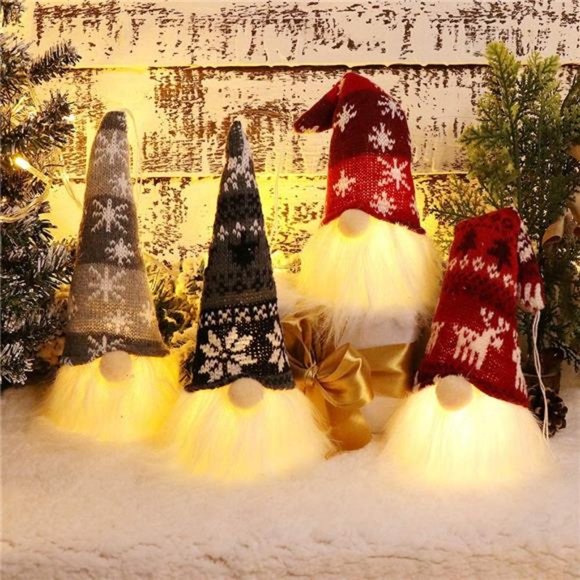 4Pcs Christmas Gnome Tomte with Light, Scandinavian Santa - Bendable Nordic Hat - Picture 1 of 7